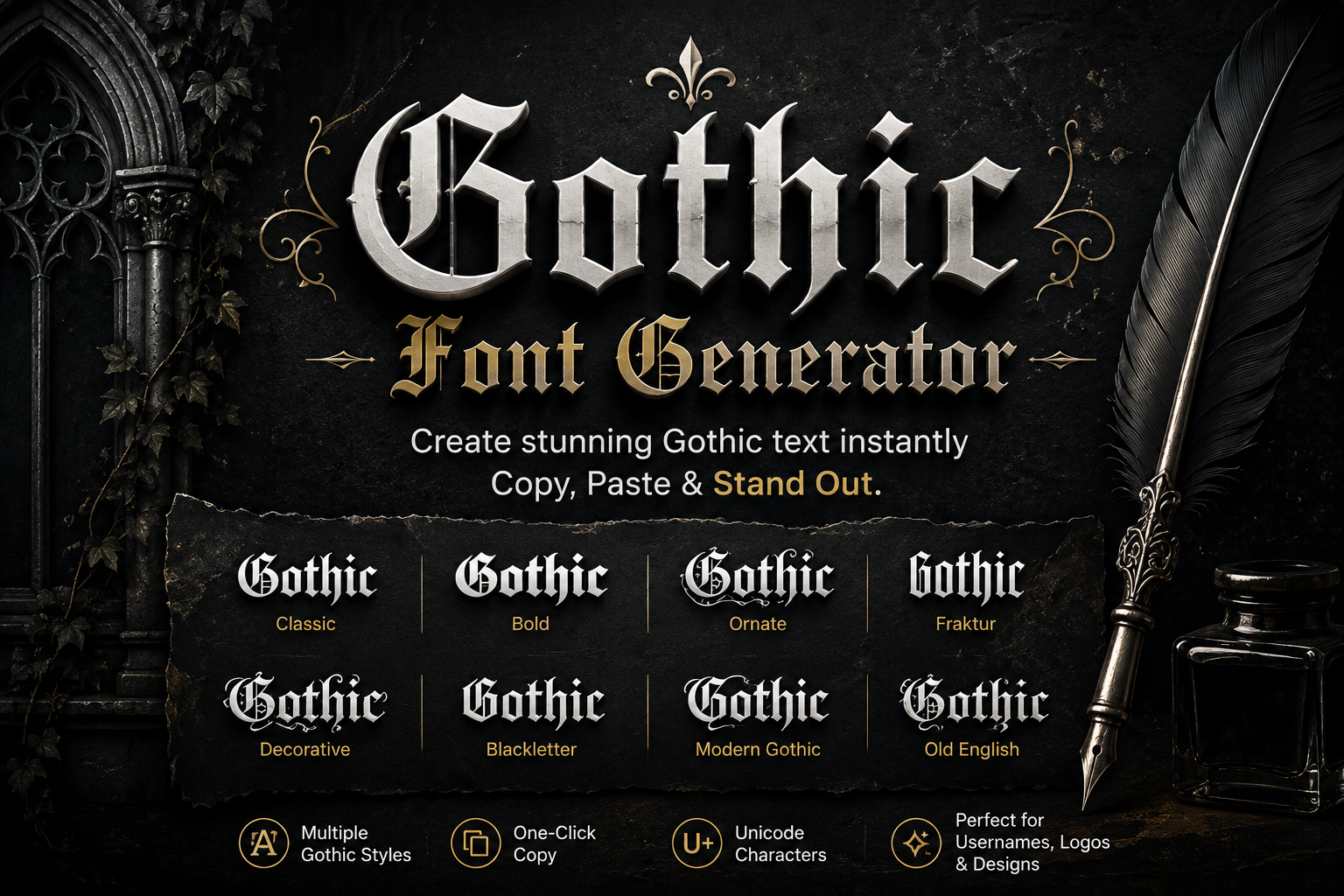 Gothic Font Generator showing Fraktur and blackletter copy and paste text styles