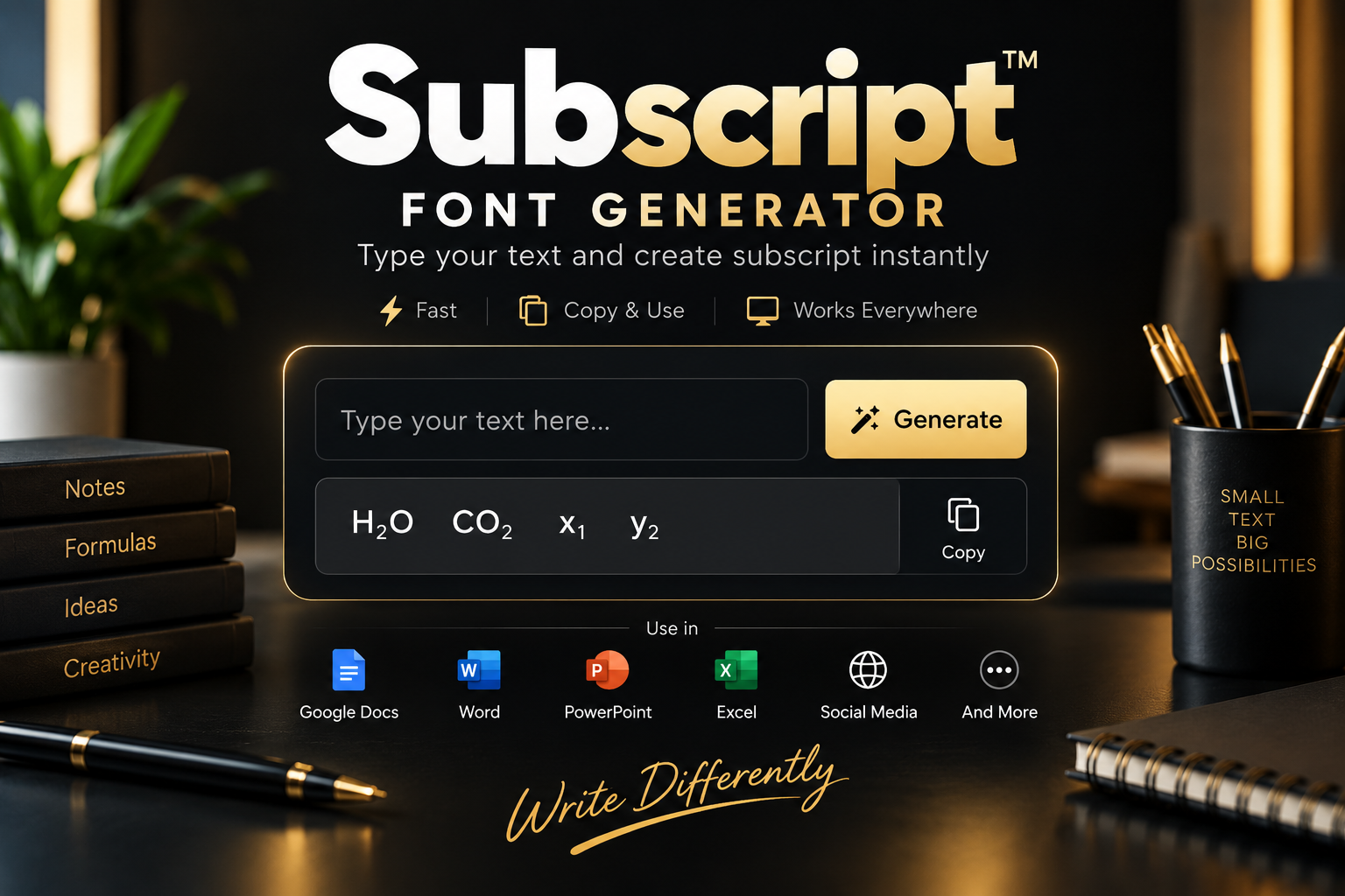 Subscript Font Generator for creating copy and paste subscript text